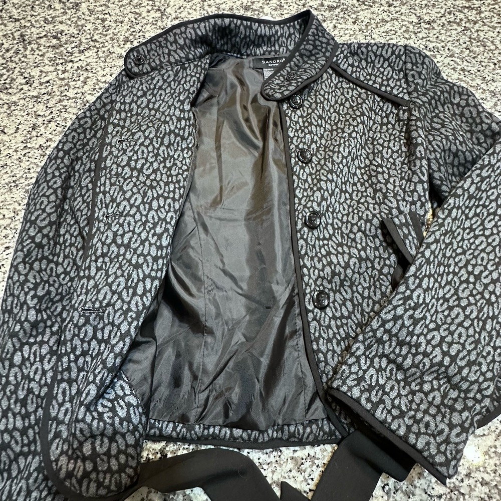 Sandro Women's Animal Print Jacket Size Small With Tie Waist Office Siren Career - Picture 5 of 10